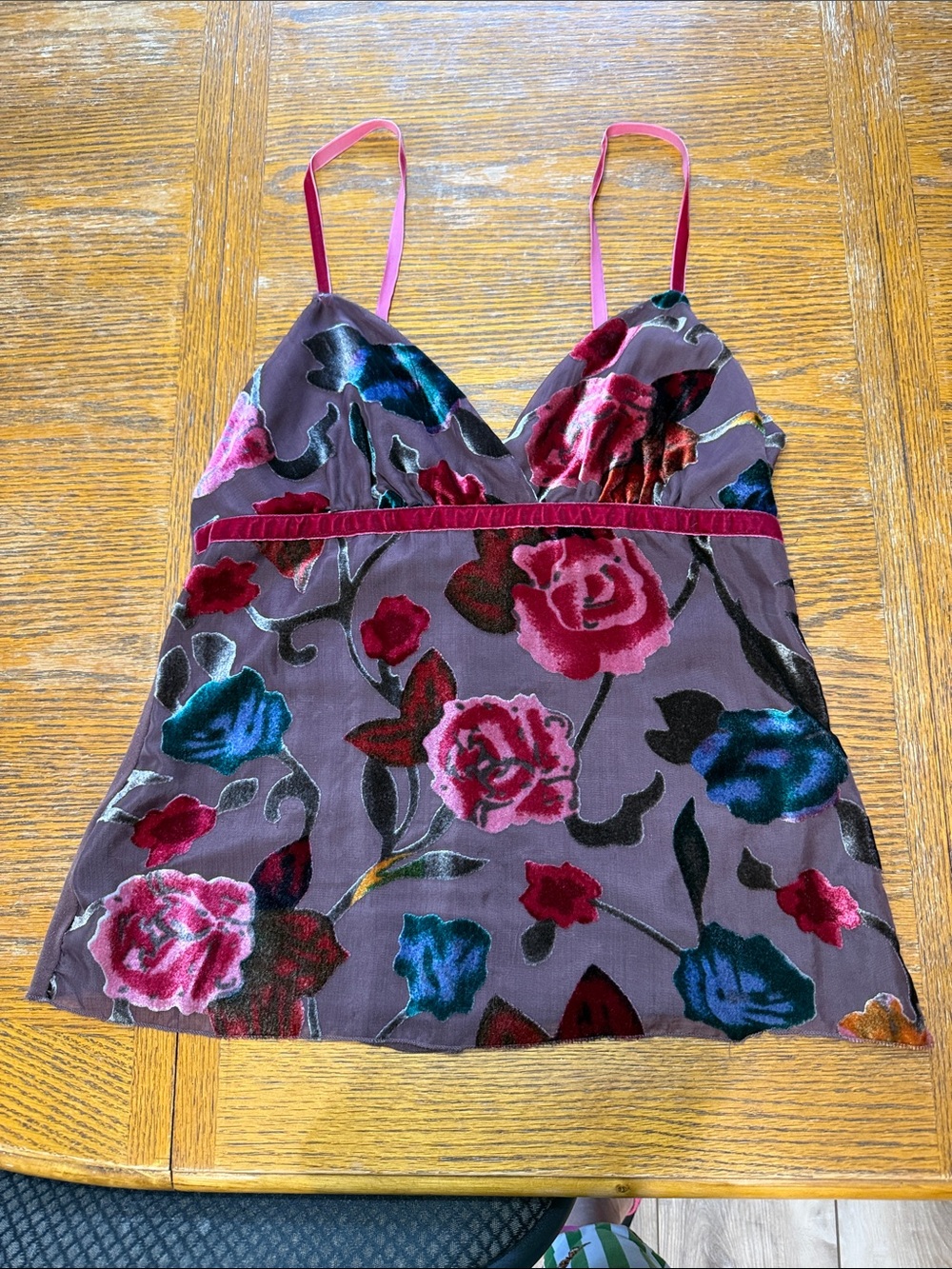 Mossimo Supply Co. Floral Velvet-Trim Camisole - Mauve, Pink, Blue